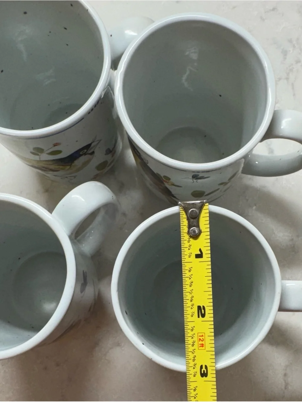Fitz and Floyd Hand-Painted Bird Mugs in Blue, Yellow & Green